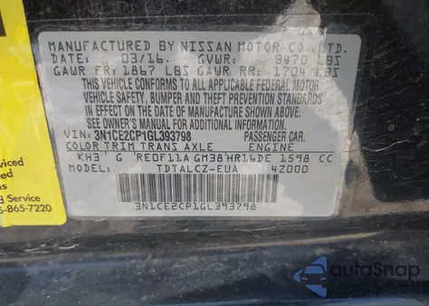 2016 Nissan Versa Note S Plus from USA, damaged, VIN 3N1CE2CP1GL393798